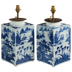 Antique 19th Century Pair of Chinese Canton Tea Canisters