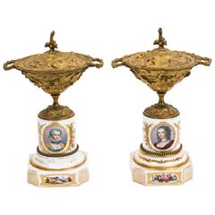 19th Century Pair of French Ormolu and Porcelain Urns