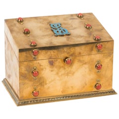 Antique 19th Century French Coral Mounted Brass Letter Stationary Box