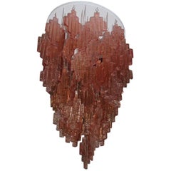 Lampadario rosa in vetro artistico di Murano, design italiano anni '70