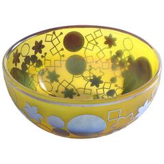 Large Yellow, Blown Glass Bowl a One of a Kind Glass Artwork by Sabine Lintzen