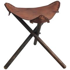 Vintage 1940s Leather Tripod Folding Hunting Stool