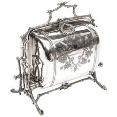 Antique English Silver Plated Folding Biscuit Box, circa 1880