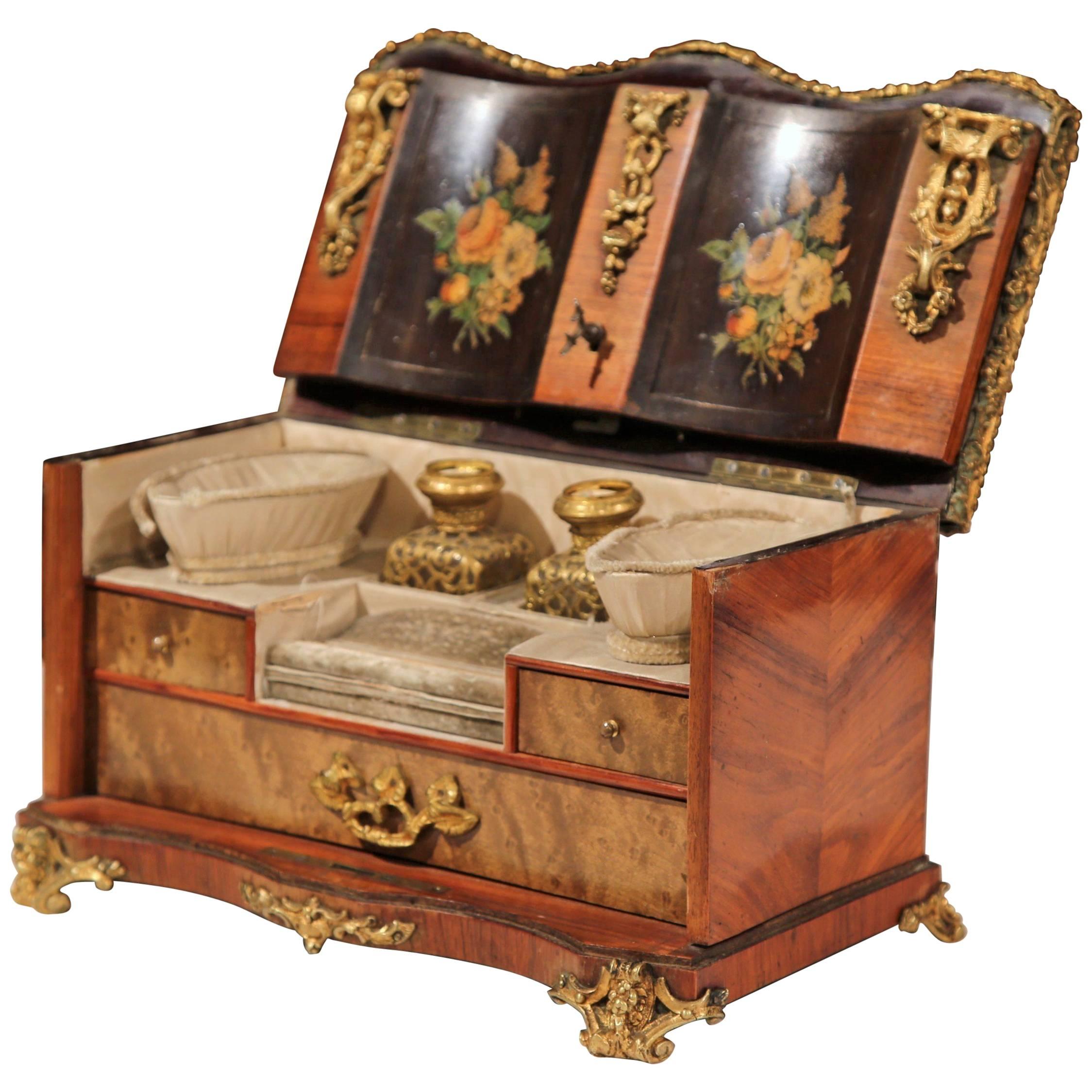 19th Century French Walnut and Marquetry Lady
s Vanity Chest with Bronze Mounts