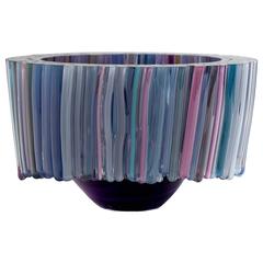 Blown Glass Bowl with Colorful Glass Threads, by Sabine Lintzen