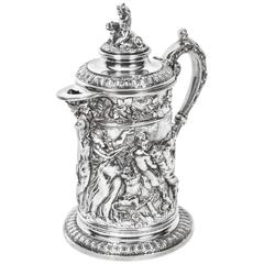 Antique English Silver Plate Lidded Tankard John Grinsell, circa 1860