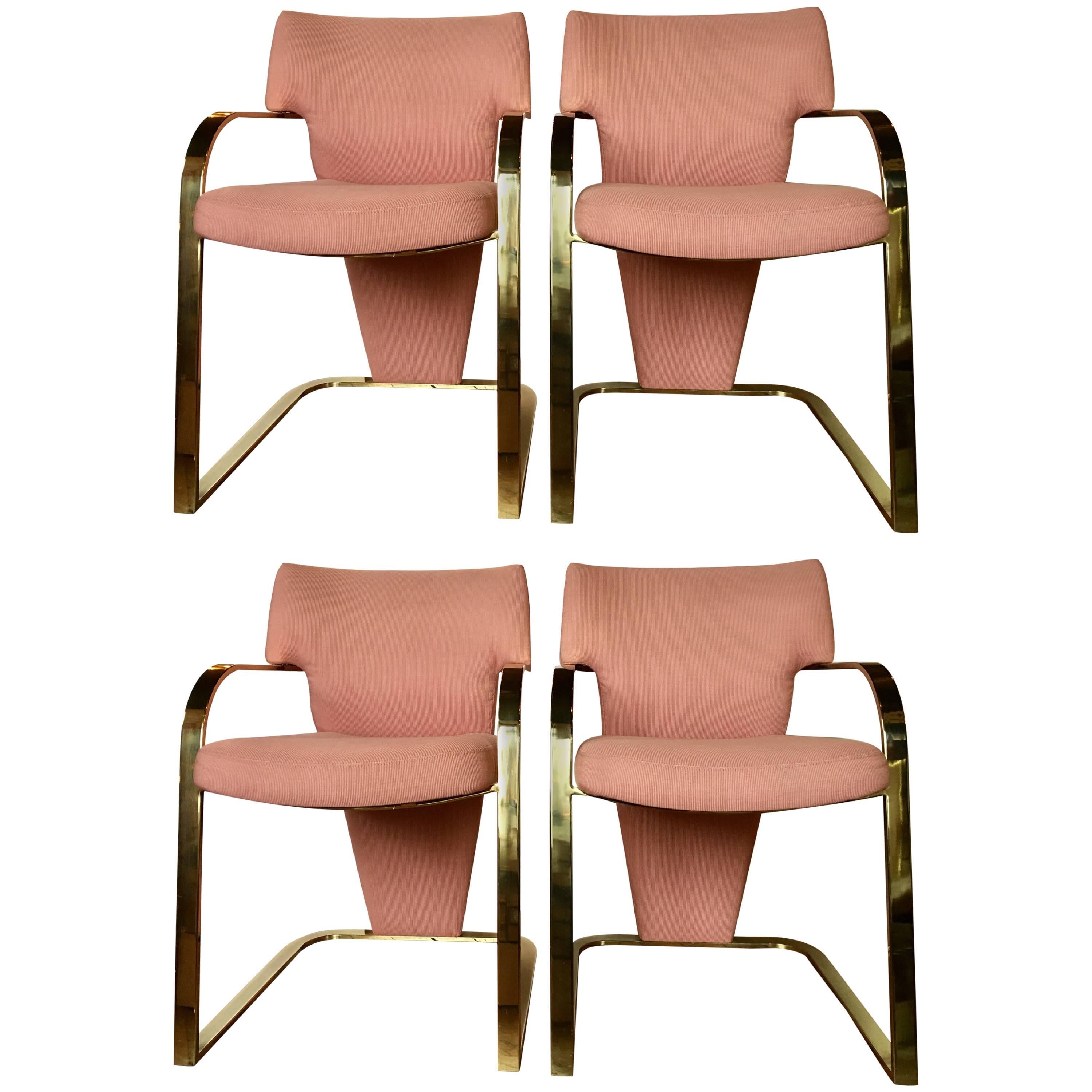 Cantilever Brass Armchairs by Carsons, Set of Four