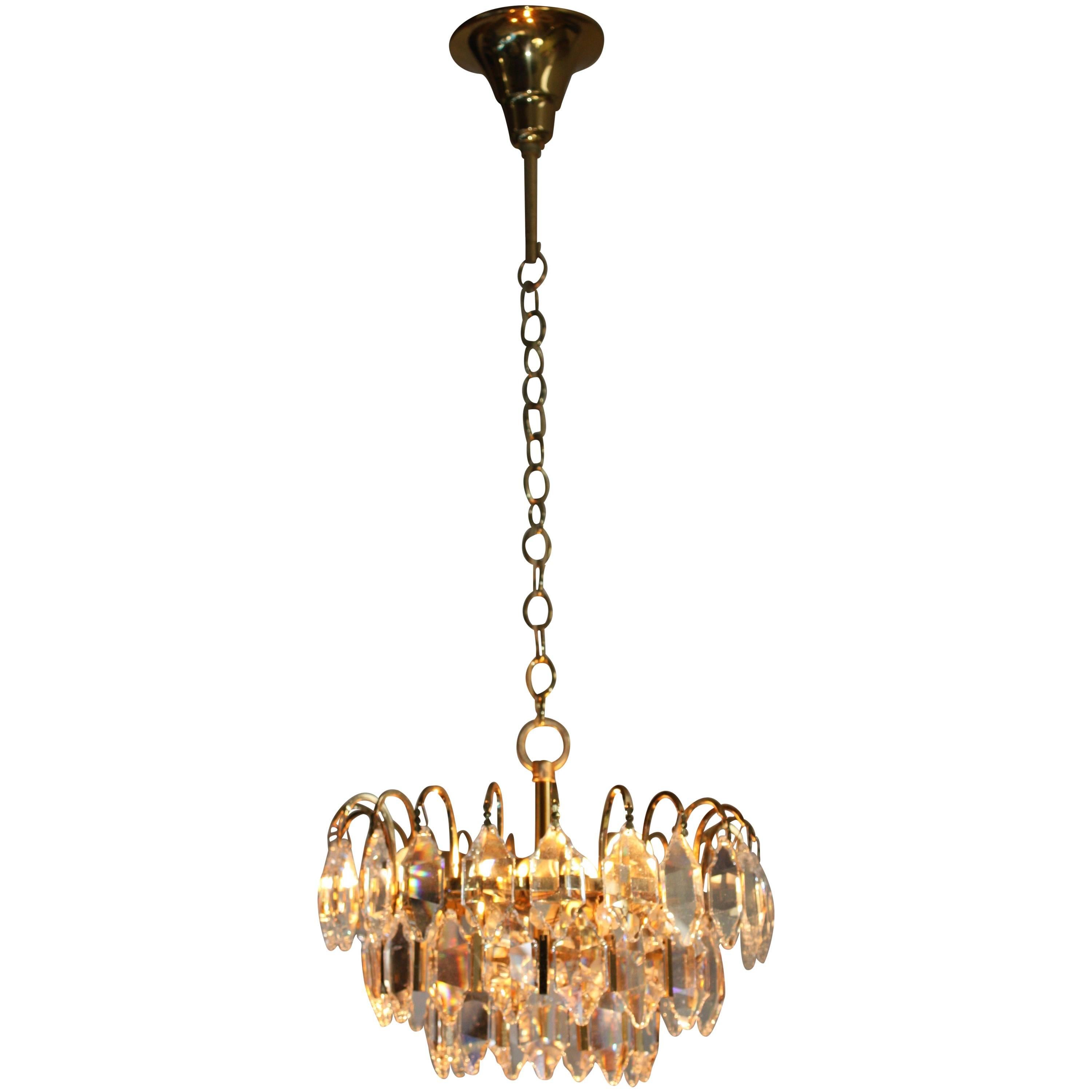 Small Chandelier by Palwa with Gilt Brass and Swarovski Crystal, 1970s