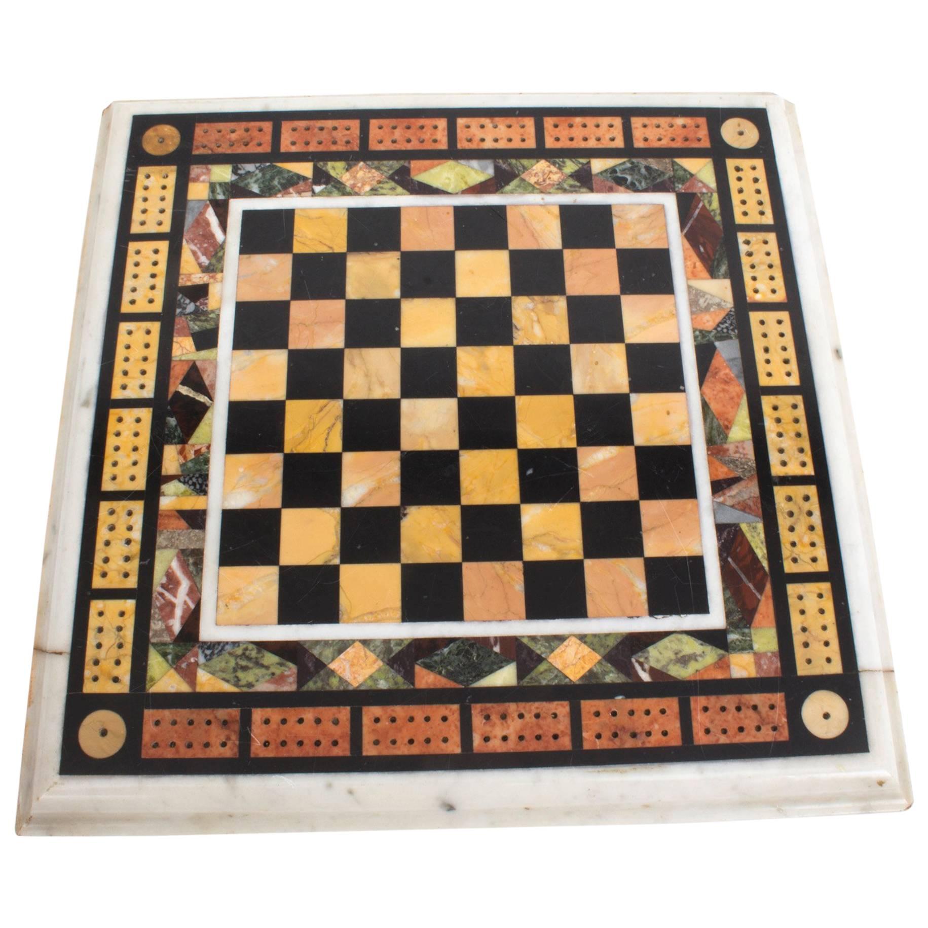 Antique Chess and Cribbage Specimen Marble Tabletop, circa 1880