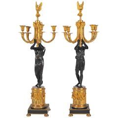 Pair of Russian Bronze and Ormolu Candelabra of Classical Form