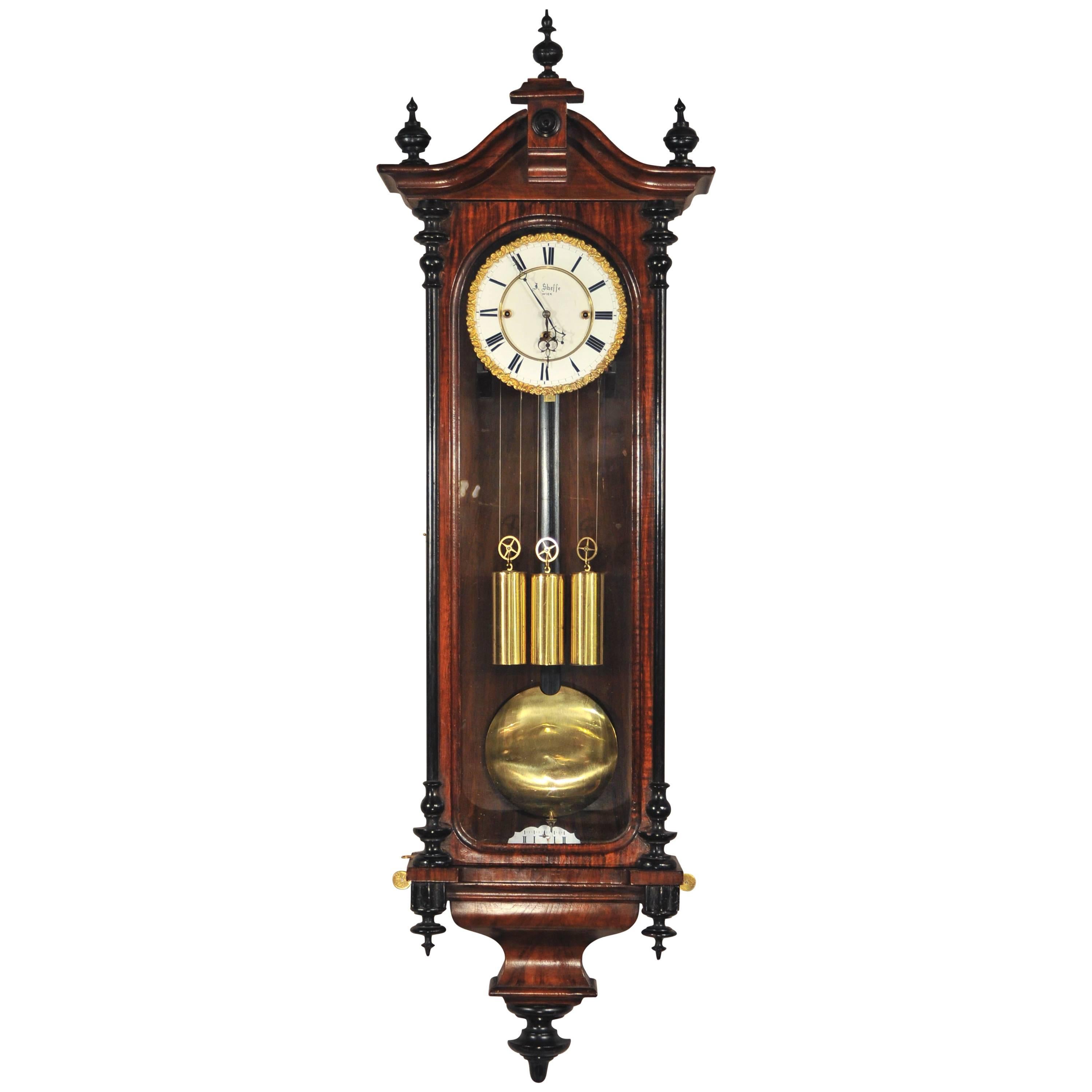 19th Century Clock, Viennese Regulator, Triple Train Movement, Brass, Steel