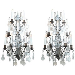Pair of Vintage Iron and Crystal Wall Sconces