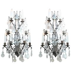 Pair of Vintage Iron and Crystal Wall Sconces 10