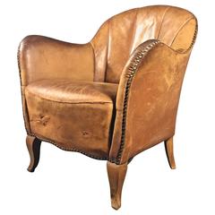 1930s Danish Cognac Leather and Studded Diminutive Club Chair