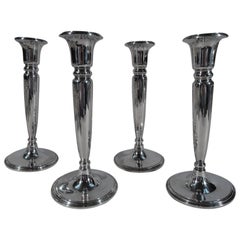 Set of Four American Modern Sterling Silver Candlesticks by Tiffany