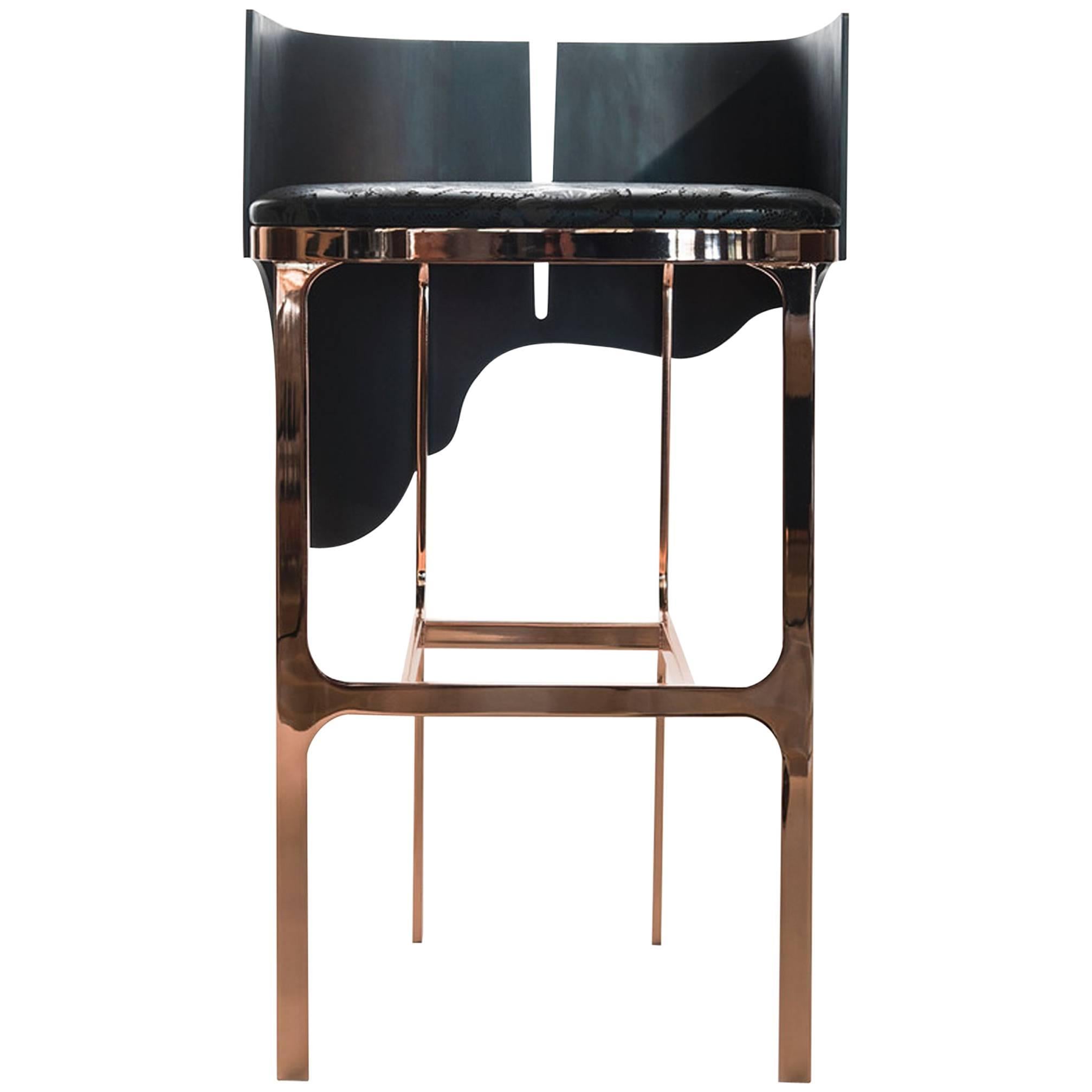 Lava Barstool in Rose Gold, Leather and Bronze by Gulla Jónsdóttir For Sale