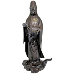 Japanese Meiji Bronze Figure of a Woman with Scroll