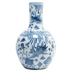 Monumental Chinese Blue and White Koi Bottleneck Vase 9