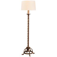 19th Century French Gothic Painted and Gilt Wrought Iron Floor Lamp