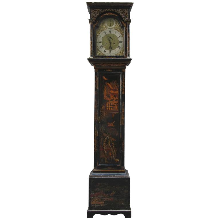 18th Century English Queen Anne Chinoiserie Tall Case Clock
