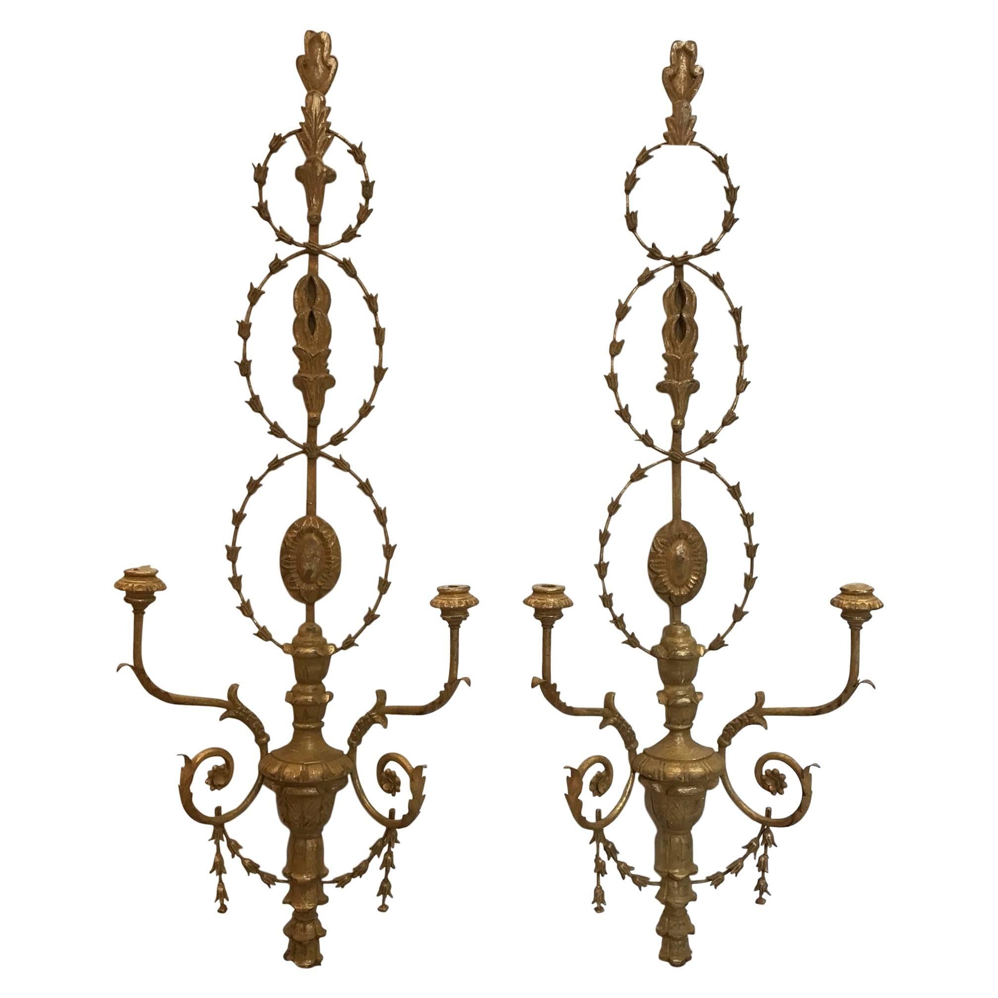 Adam Style Giltwood Candle Sconces