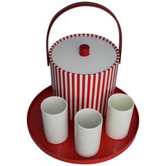 Beverage Set Combo Red and White Ice Bucket Tumblers Tray, Mid-Century Modern 7