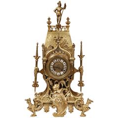 19th Century French Renaissance Bronze Mantel Clock with Fleurs-de-Lys