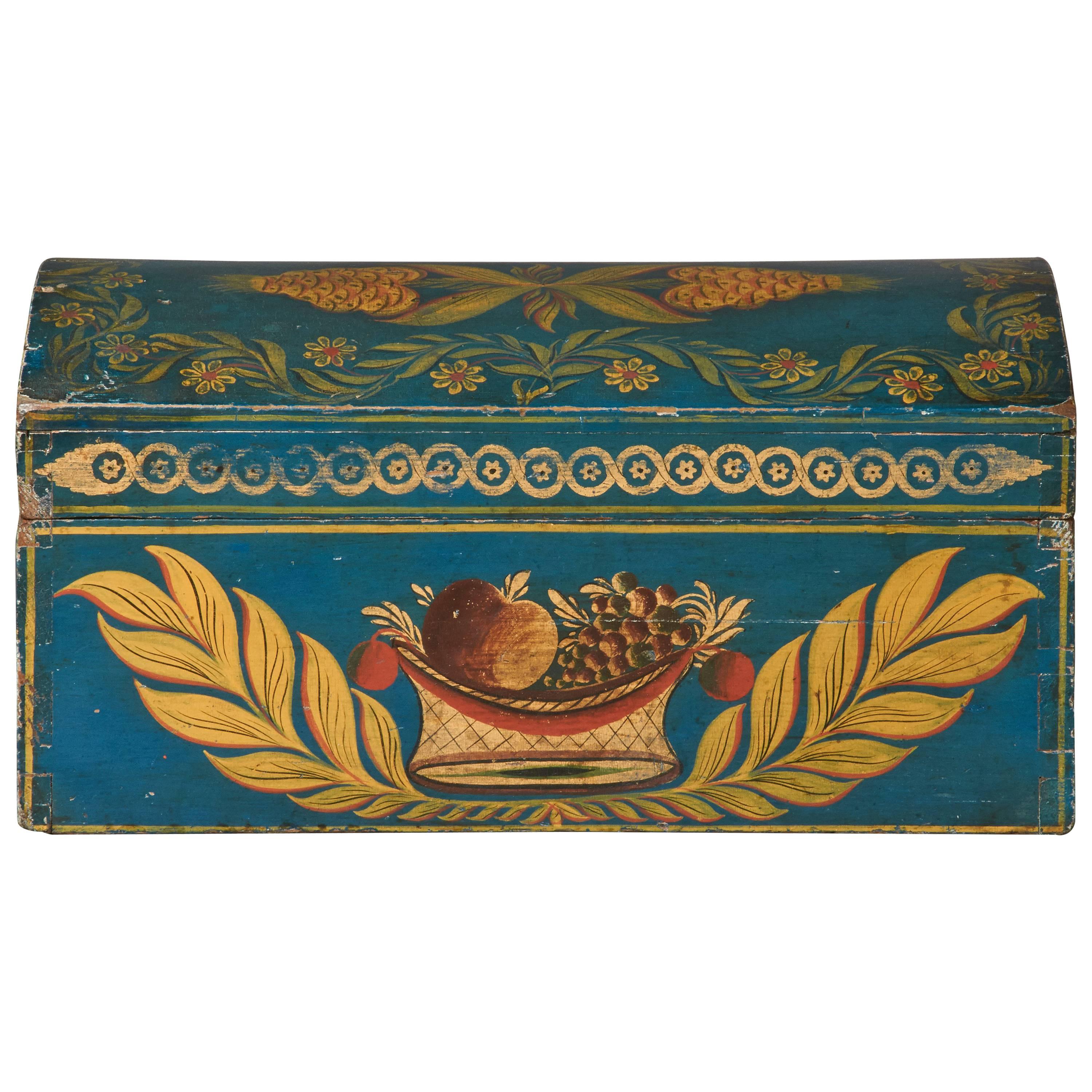 Blue, Gold and Polychrome-Decorated Dome-Top Box For Sale