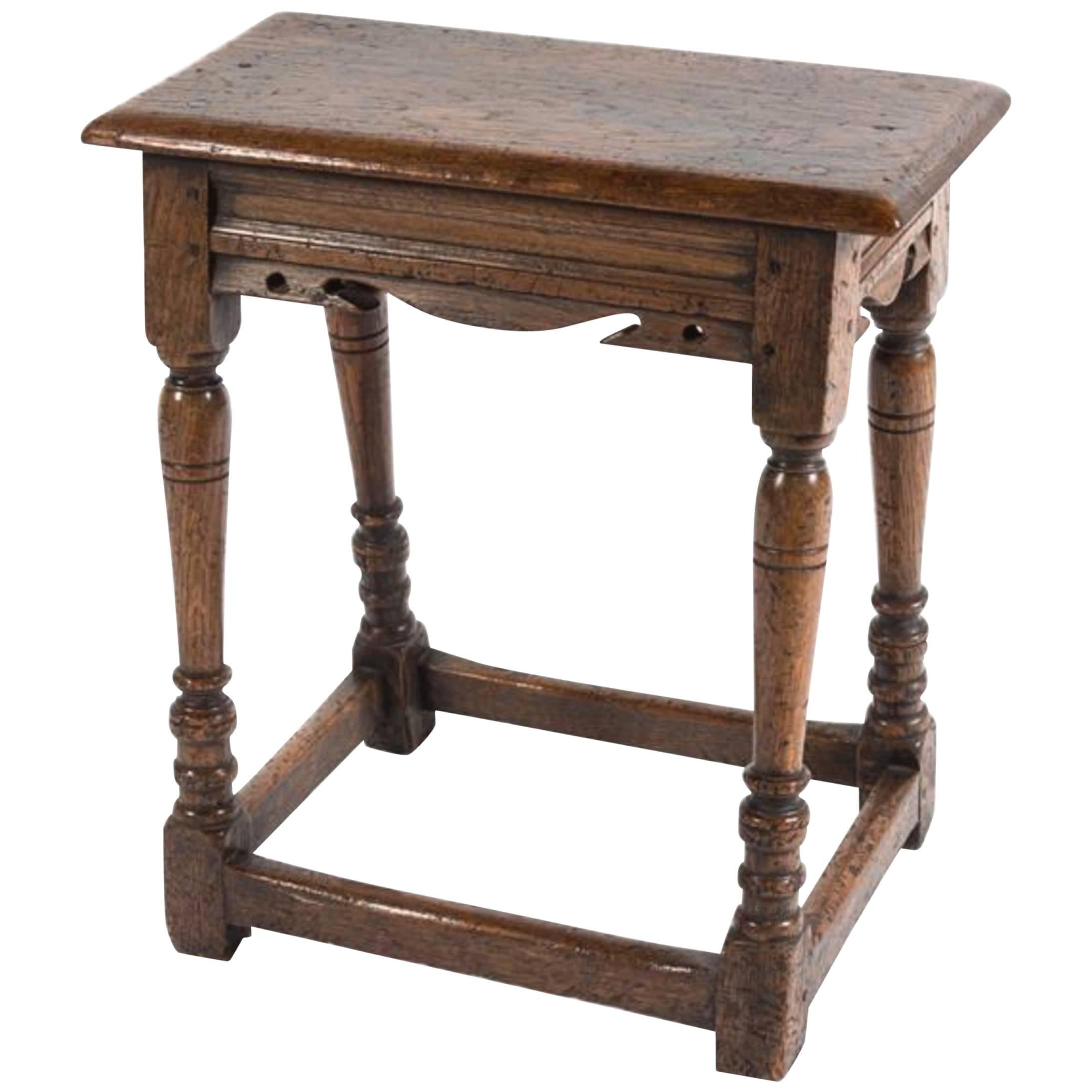17th Century Style Jacobean English Oak Stool/Drinks Table, Great Color/Patina