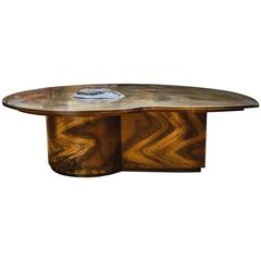 Vintage Very Rare Low Table in Brass and Ammonite by Marc D'haenens