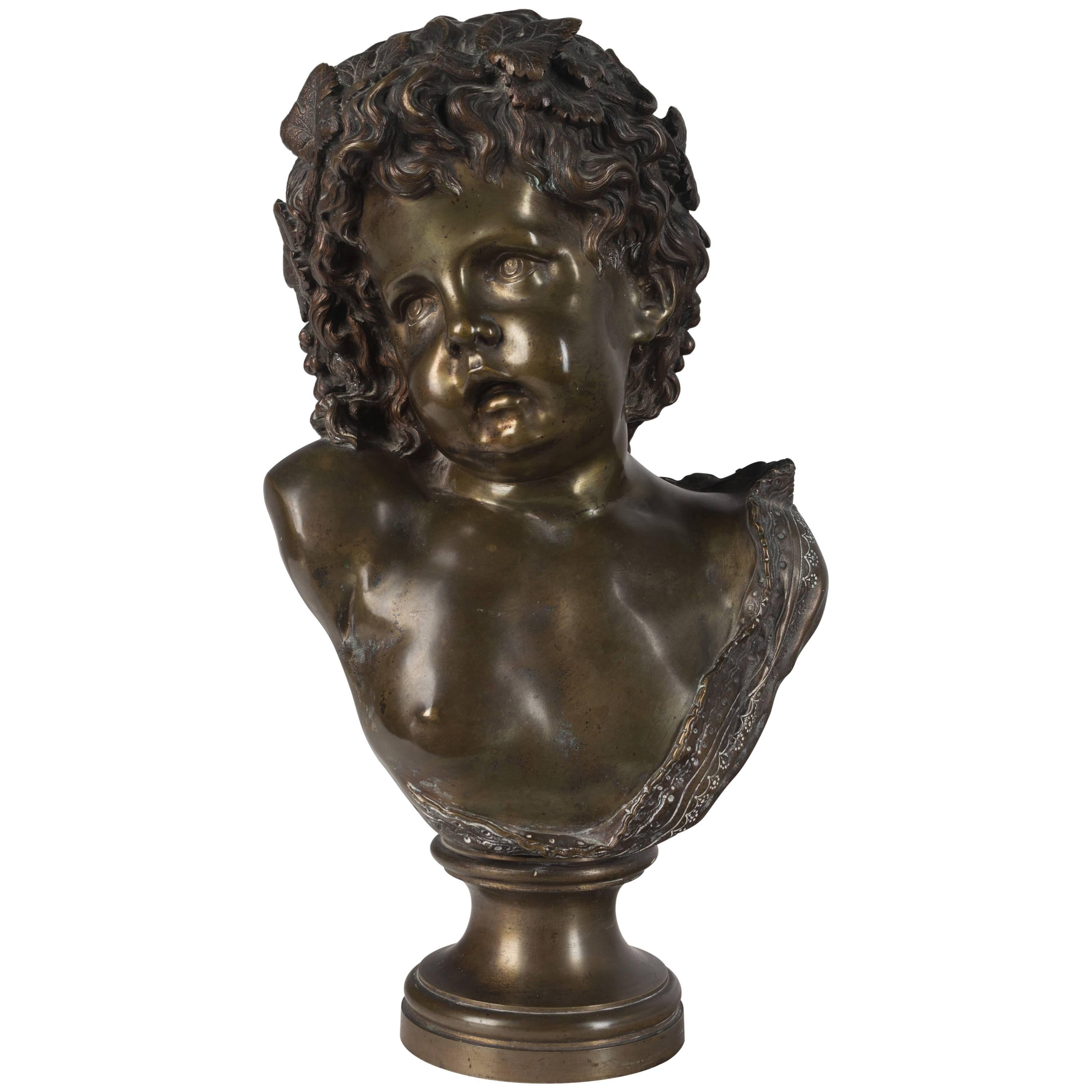 French Bronze Bust of Young Bacchus