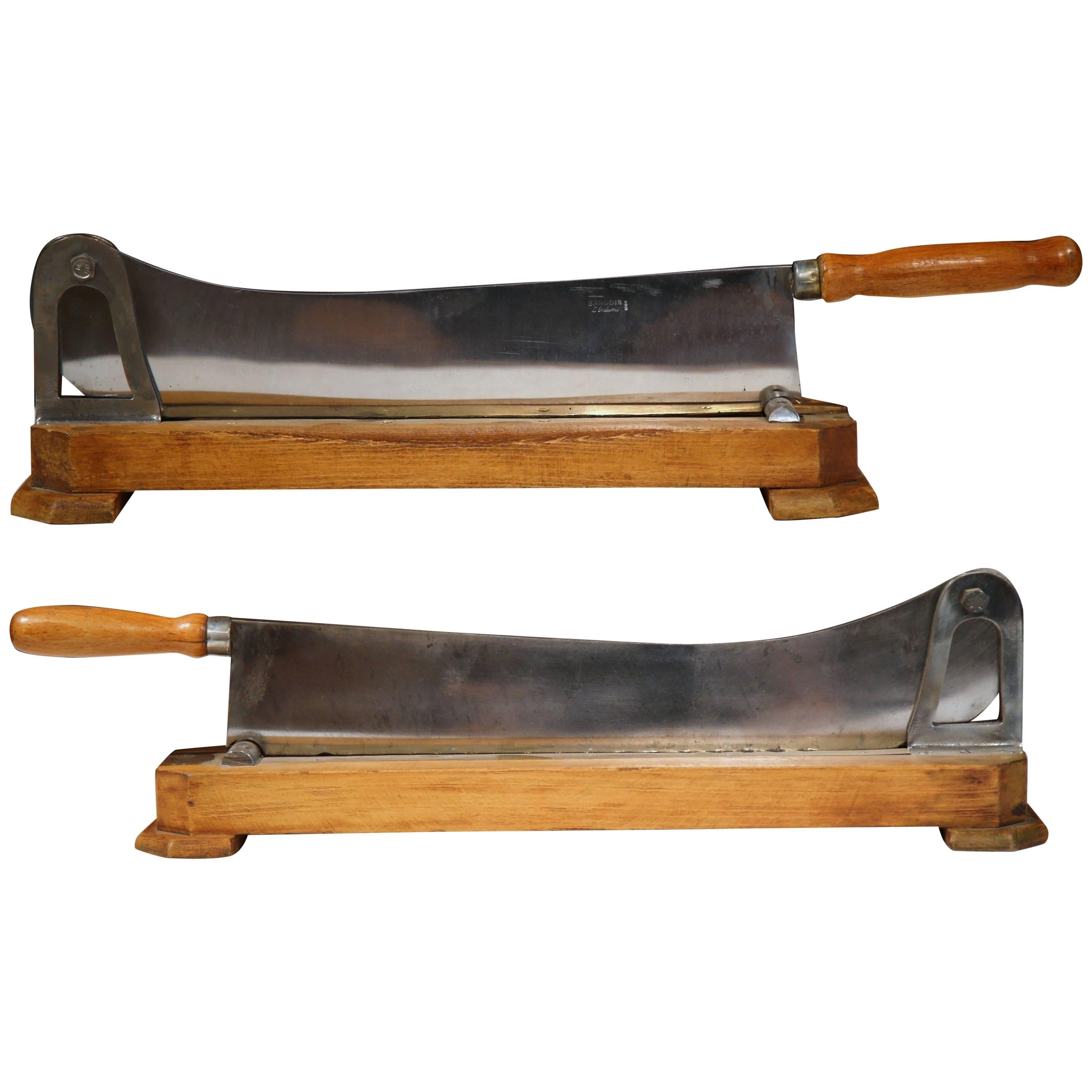 Pair of 19th Century French Walnut and Iron Bakery Bread Cutters