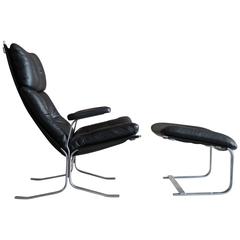 Steel Frame and Leather “Siesta” Lounge Chair and Ottoman