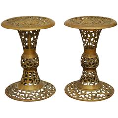 Pair of Brass Asian Reticulated Drink Tables