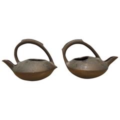 Pair of Contemporary Glazed Ceramic Teapots by Anne Hirondelle 3