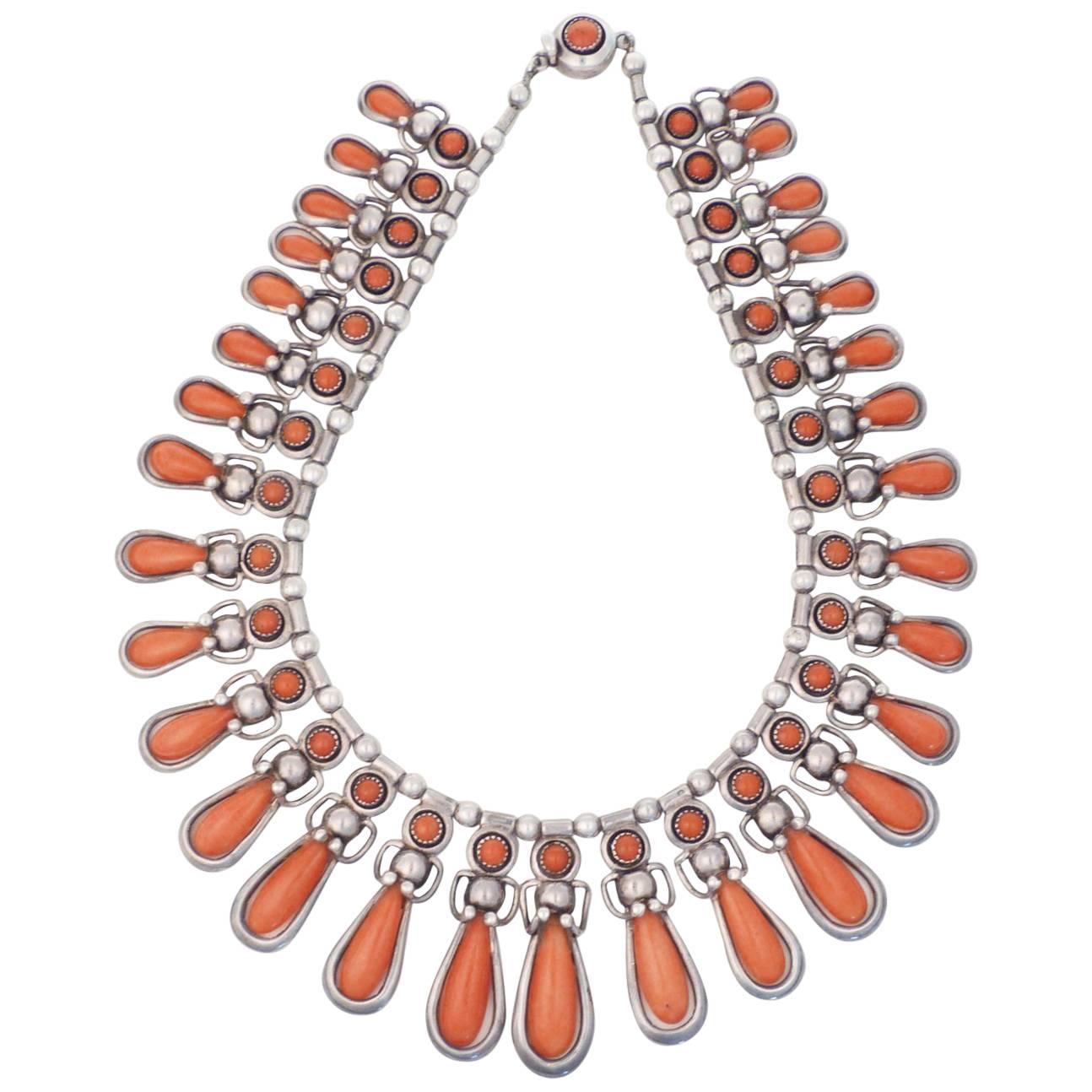 Coral and Silver Necklace by Frank Patania Sr., circa 1960