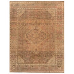 Antiker handgefertigter brauner Teppich aus persischer Wolle mit Medaillonmuster aus Täbris