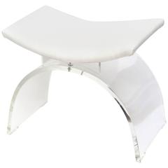 Sculptural Arched Vintage Lucite and Upholstered Vanity Stool or Bench