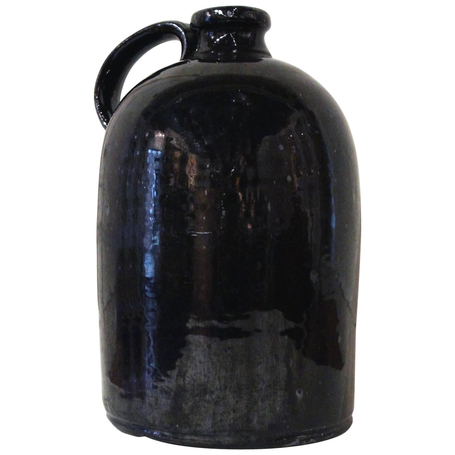 Redware Jug with Black Manganese Glaze, 19th Century For Sale