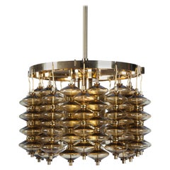 Brass and Amber Glass Chandelier by Hans-Agne Jakobsson, Swedish, Circa 1960
