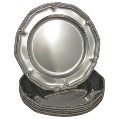 Six Asprey Garrard Sterling Silver Dinner Plates