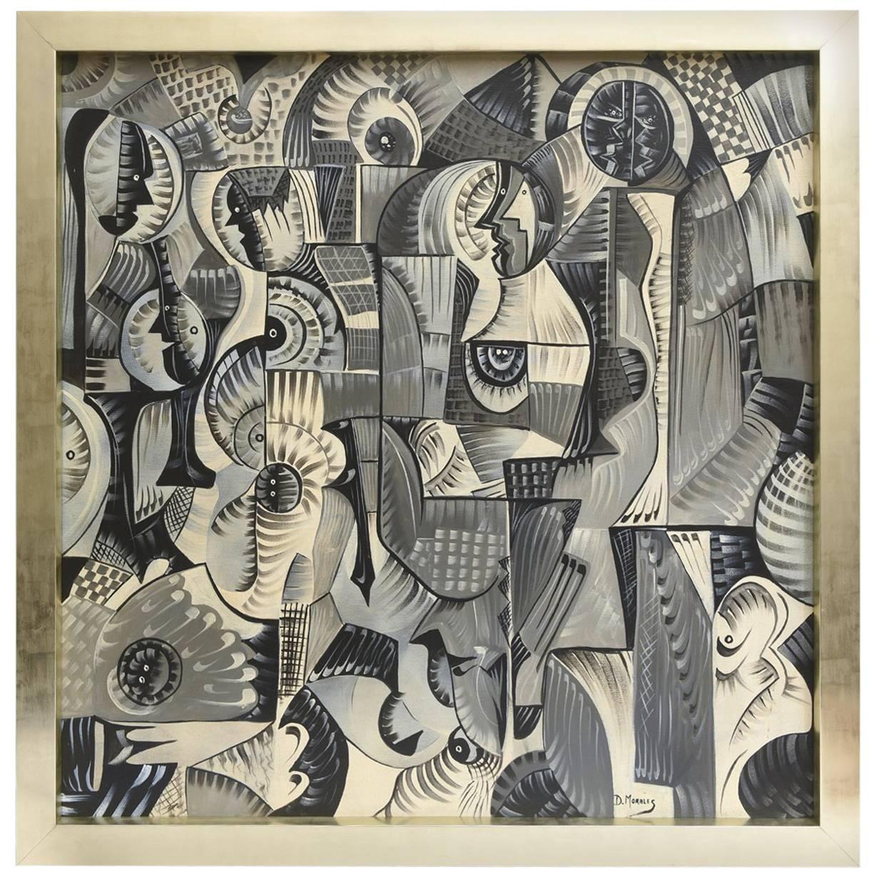 Abstract Signed and Titled Daniel Morales Acrylic Framed Painting