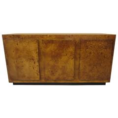 Burl Wood Credenza Cabinet in the Style of Milo Baughman