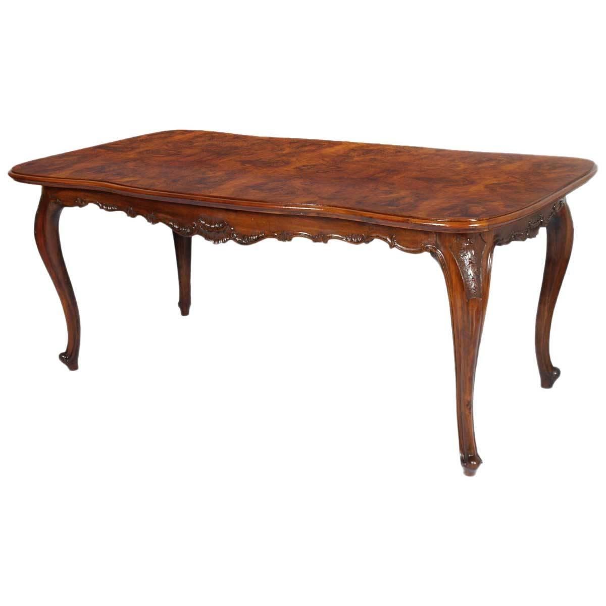 Early 20th Century Baroque Venetian Burl Walnut Hand-Carved Dining Table, 1910s For Sale