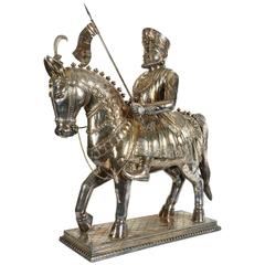 Monumental Colonial Indian Silver over Wood Figure of a Bombay Cavalryman