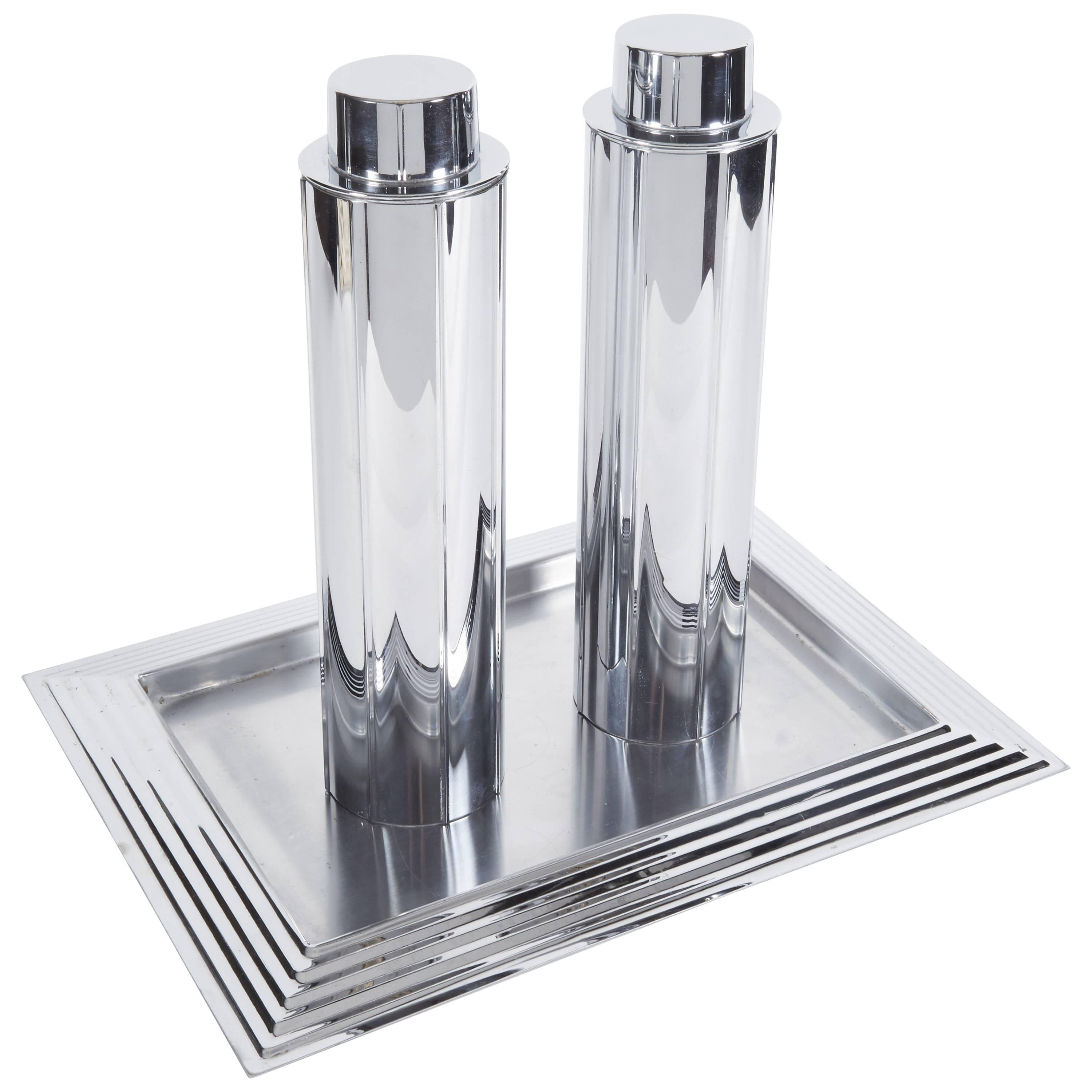 Norman Bel Geddes for Revere, Manhattan Cocktail Shakers and Tray