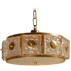 Carl Fagerlund for Orrefors Chrystal and Brass Chandelier