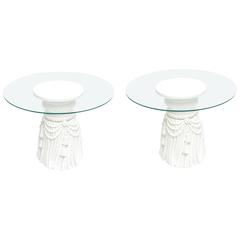 Dickinson Style Plaster of Paris White Draped Tasseled Sculptural Side Tables 10