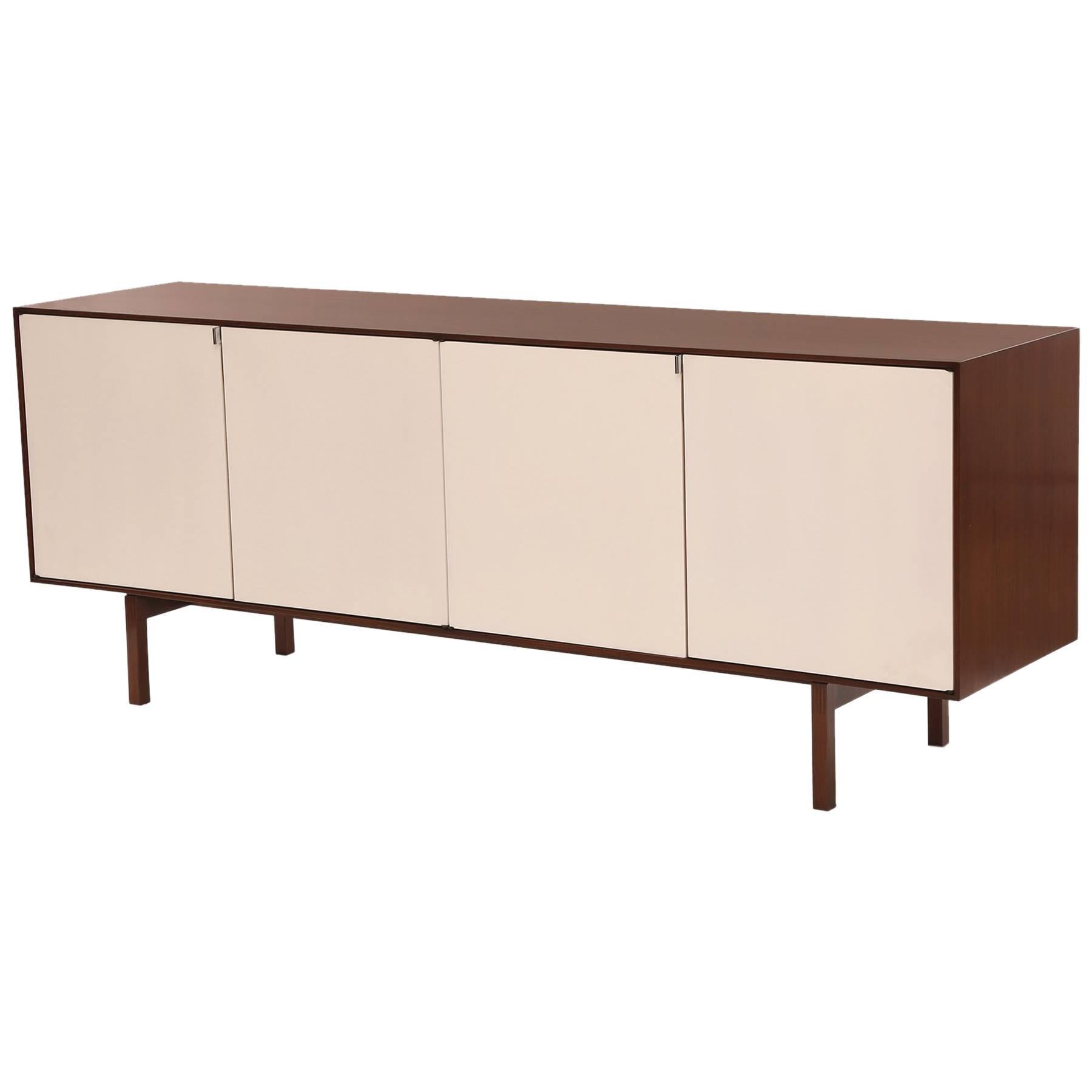 Early Florence Knoll Walnut Steel and Lacquered Credenza