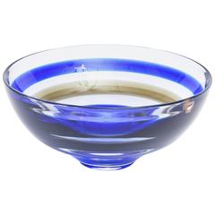 Signed Orrefors Vintage Banded Striped Crystal Glass Bowl 3